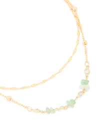 Gold Plated Jade Semi Precious Stone Cubic Zirconia Layered Chain Necklace - link has visual effect only