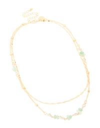 Gold Plated Jade Semi Precious Stone Cubic Zirconia Layered Chain Necklace - link has visual effect only