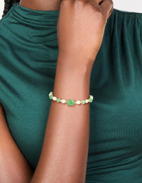 Gold Plated Pearl & Jade Semi Precious Stone Chain Bracelet - link has visual effect only