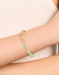 Gold Jade Semi Precious Stone Beaded Chain Bracelet - link has visual effect only