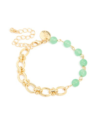 Gold Jade Semi Precious Stone Beaded Chain Bracelet - link has visual effect only