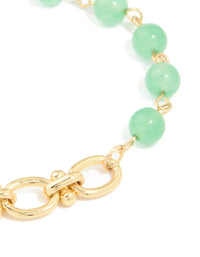 Gold Jade Semi Precious Stone Beaded Chain Bracelet - link has visual effect only