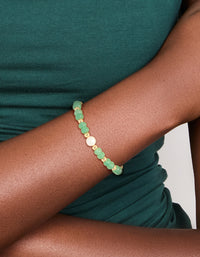 Gold Jade Semi Precious Stone & Freshwater Pearl Beaded Bracelet - link has visual effect only