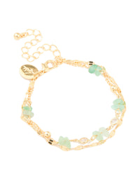 Gold Plated Jade Semi Precious Stone Chip & Cubic Zirconia Layered Bracelet - link has visual effect only