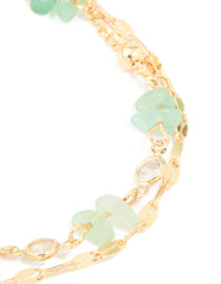 Gold Plated Jade Semi Precious Stone Chip & Cubic Zirconia Layered Bracelet - link has visual effect only