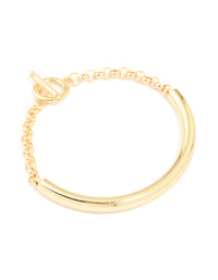 Gold Smooth Chain Bangle - link has visual effect only