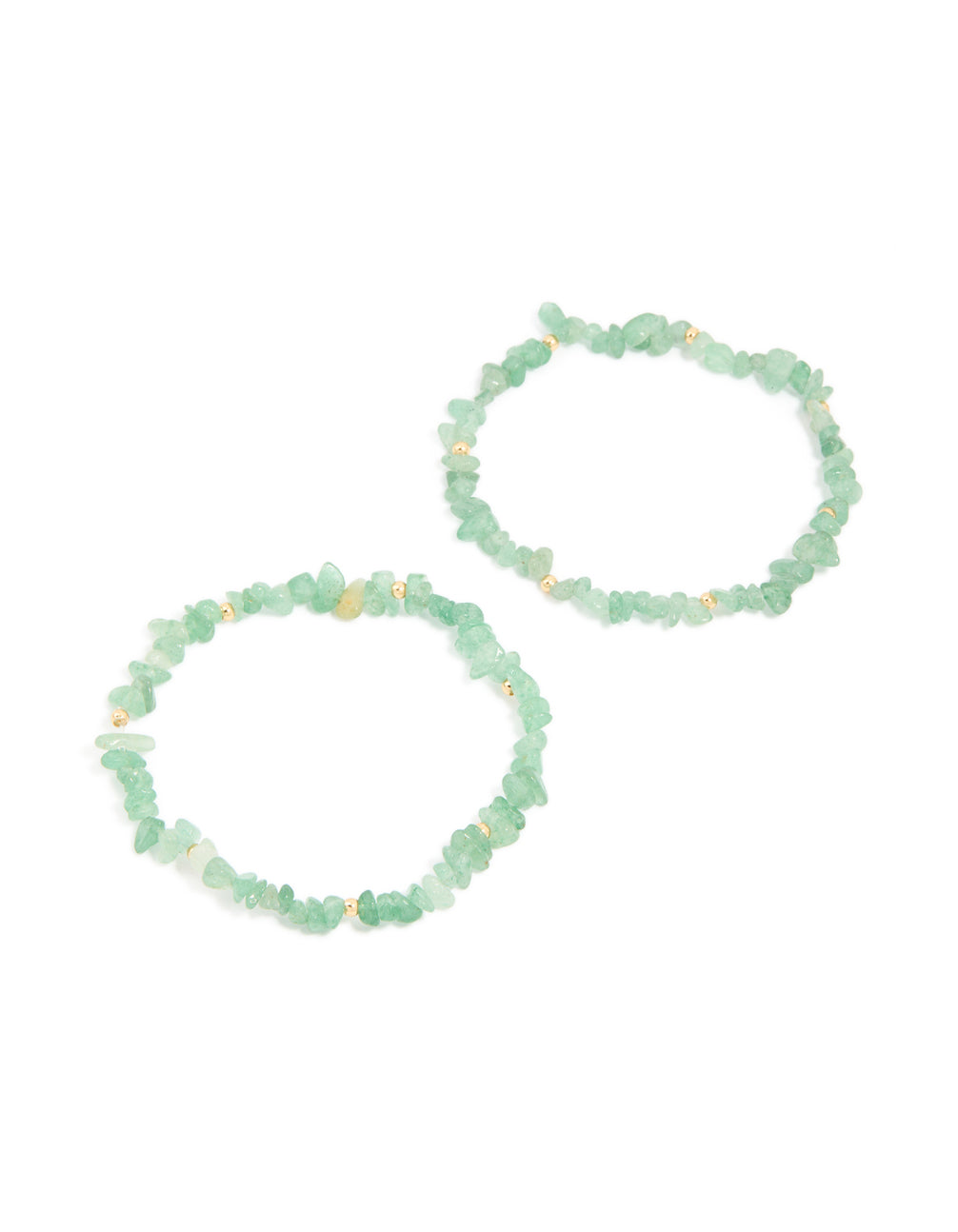 Gold Green Jade Semi Precious Stone Chip Bracelets 2-Pack