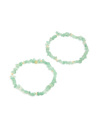 Gold Green Jade Semi Precious Stone Chip Bracelets 2-Pack - link has visual effect only