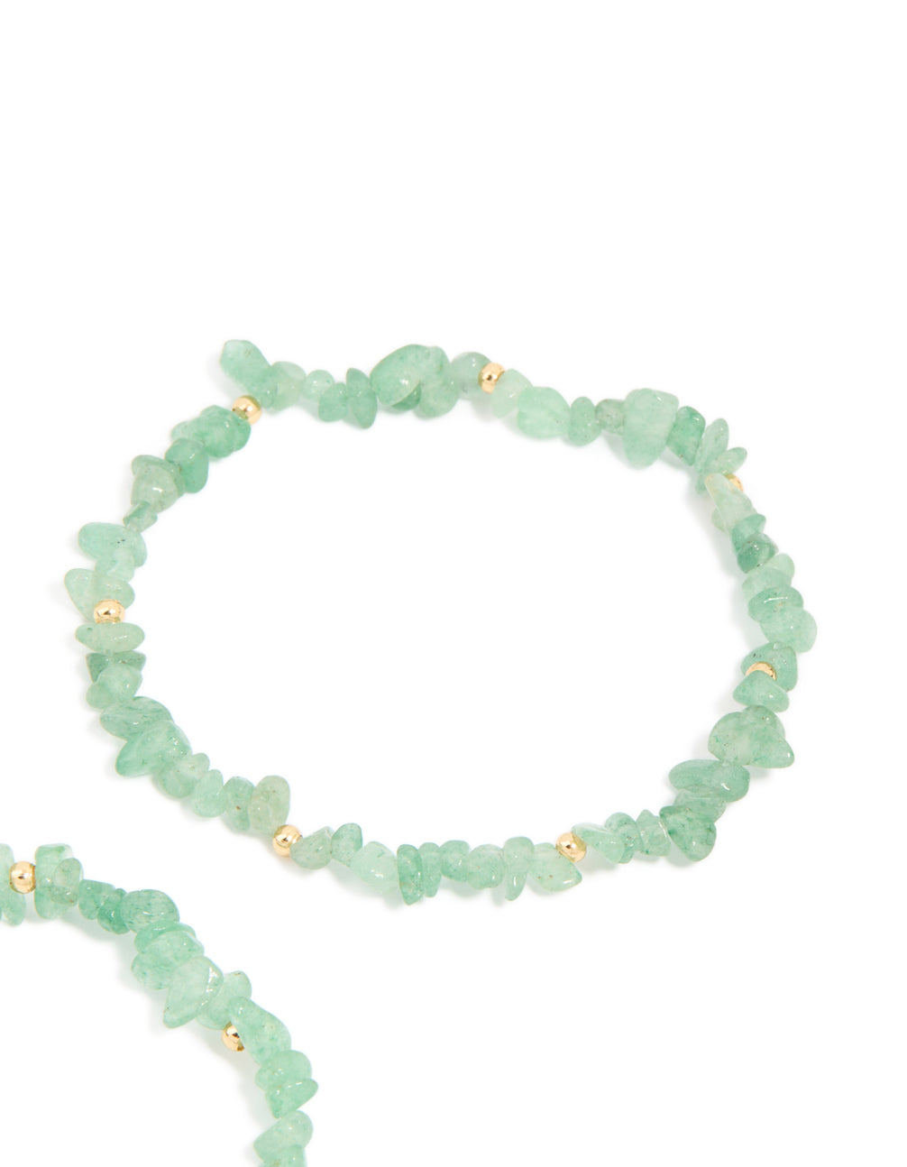 Gold Green Jade Semi Precious Stone Chip Bracelets 2-Pack