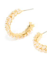 Gold Plated Cubic Zirconia Medium Leaf Hoop Earrings - link has visual effect only
