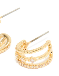Gold Plated Cubic Zirconia Star Detail Illusion Hoop Earrings - link has visual effect only