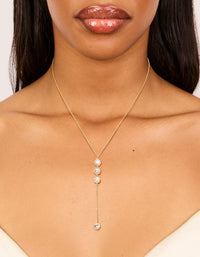 Gold Plated Cubic Zirconia Halo Round Triple Drop Necklace - link has visual effect only