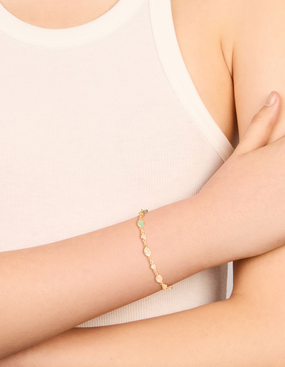 Gold Plated Multicoloured & Clear Cubic Zirconia Oval Bracelet