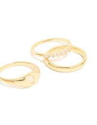 Gold Plated Cubic Zirconia Chunky Circle Rings 4-Pack - link has visual effect only
