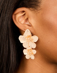 Gold Double Frangipani Flower Drop Earrings - link has visual effect only