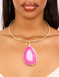Gold Marbled Pink Stone Pendant Torque Necklace - link has visual effect only
