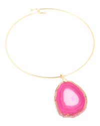Gold Marbled Pink Stone Pendant Torque Necklace - link has visual effect only