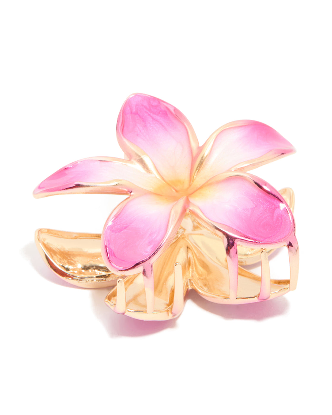 Gold Pink Enamel Frangipani Flower Claw Clip