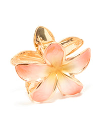 Gold Pink Enamel Fragipani Flower Hair Claw Clip - link has visual effect only