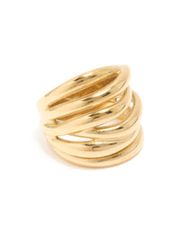 Waterproof Gold Plated Stainless Steel Bold Stacked Line Ring - link has visual effect only