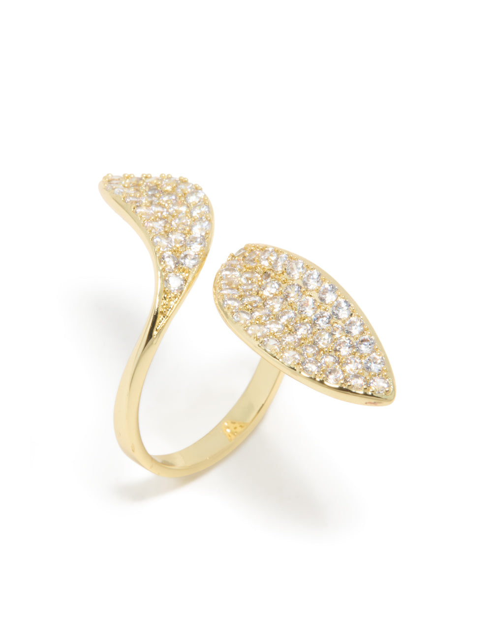 Gold Plated Cubic Zirconia Large Shiny Double Leaf Ring