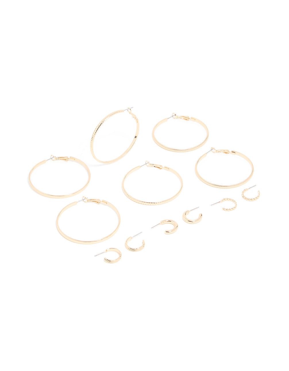Gold Dainty Textured Smooth Large & Small Hoop Earrings 6-Pack