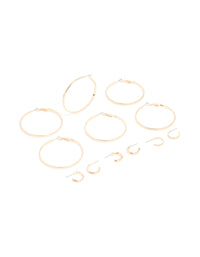 Gold Dainty Textured Smooth Large & Small Hoop Earrings 6-Pack - link has visual effect only