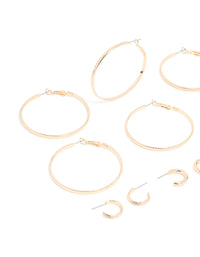 Gold Dainty Textured Smooth Large & Small Hoop Earrings 6-Pack - link has visual effect only