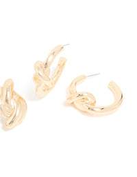 Gold Double Knotted Studs & Open Hoop Earrings 2-Pack - link has visual effect only