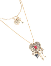 Antique Gold Double Heart Layered Necklace - link has visual effect only