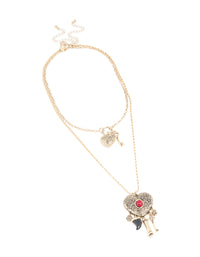 Antique Gold Double Heart Layered Necklace - link has visual effect only