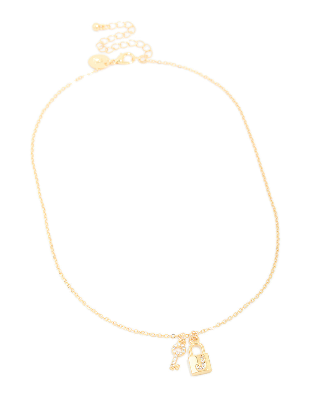 Gold Plated Cubic Zirconia Lock & Key Letter J Necklace