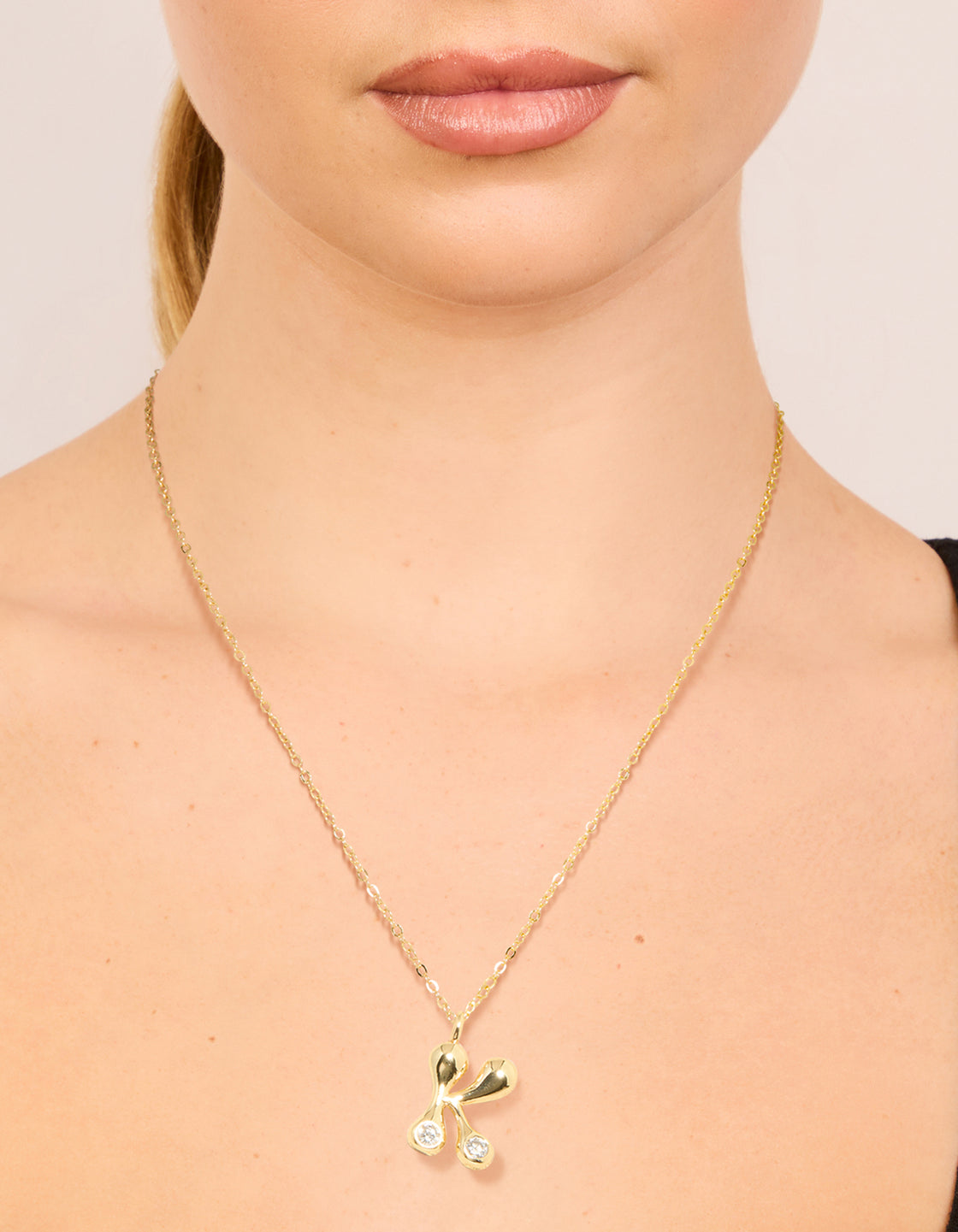 Gold Plated Cubic Zirconia Bubble Letter K Necklace