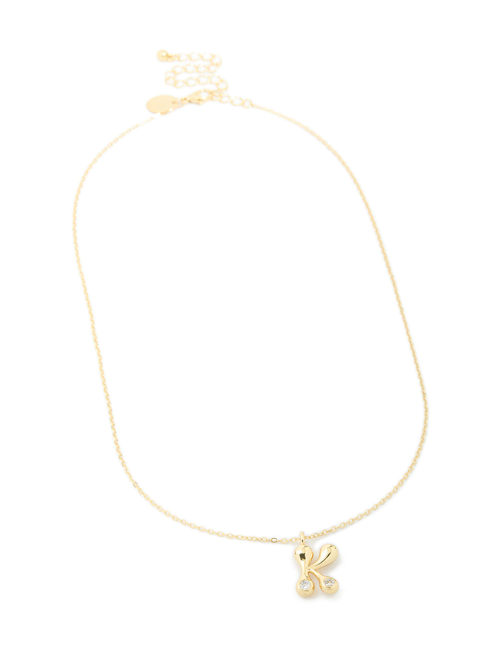 Gold Plated Cubic Zirconia Bubble Letter K Necklace