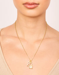 Gold Plated Cubic Zirconia Lock & Key Letter M Necklace - link has visual effect only