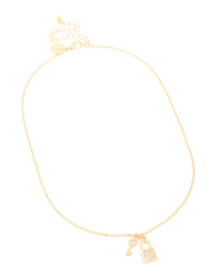 Gold Plated Cubic Zirconia Lock & Key Letter M Necklace - link has visual effect only