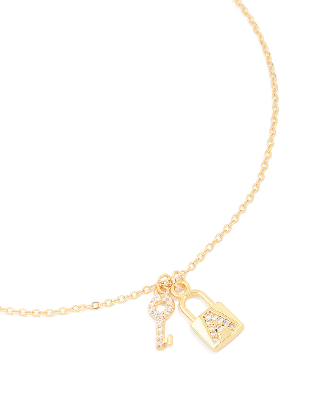 Gold Plated Cubic Zirconia Lock & Key Letter A Necklace