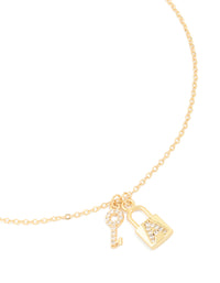 Gold Plated Cubic Zirconia Lock & Key Letter A Necklace - link has visual effect only