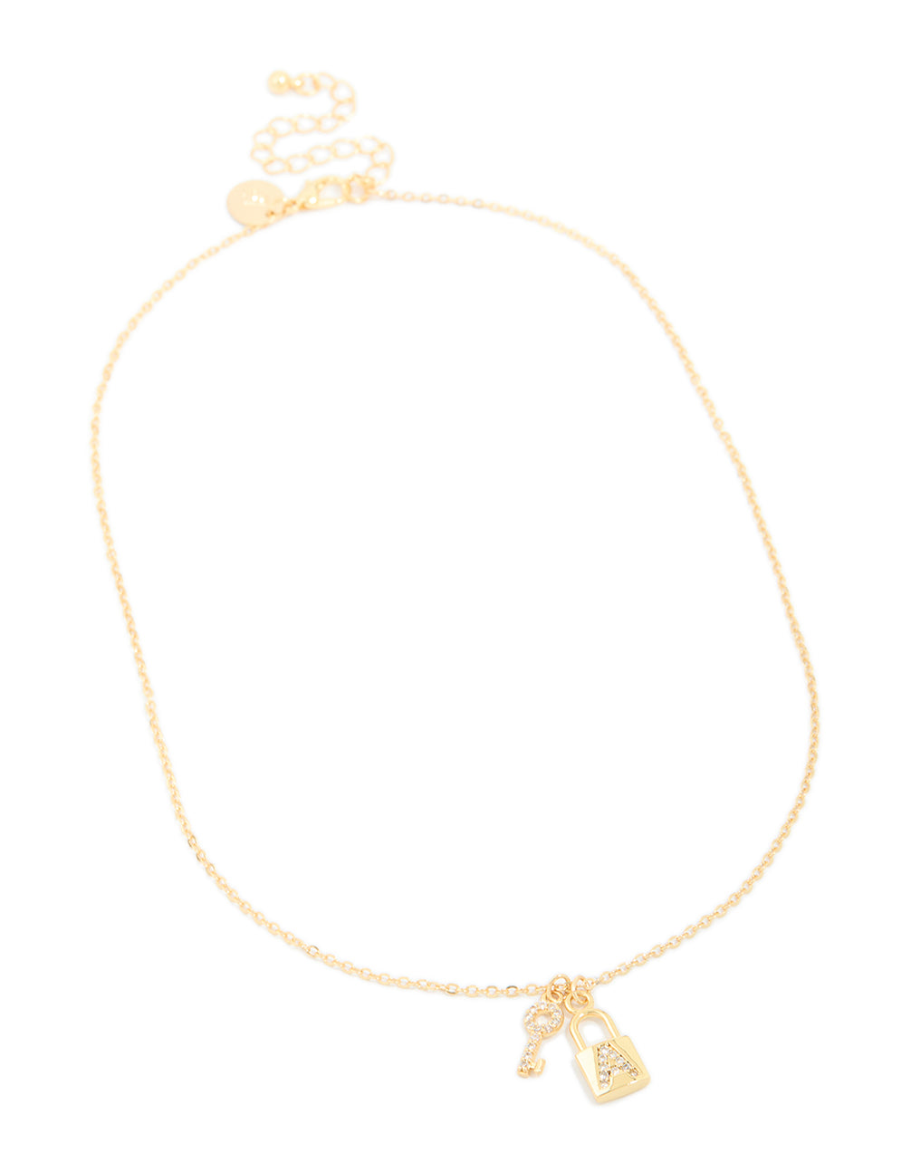 Gold Plated Cubic Zirconia Lock & Key Letter A Necklace