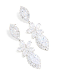 Silver Cubic Zirconia Flower Statement Drop Earrings - link has visual effect only