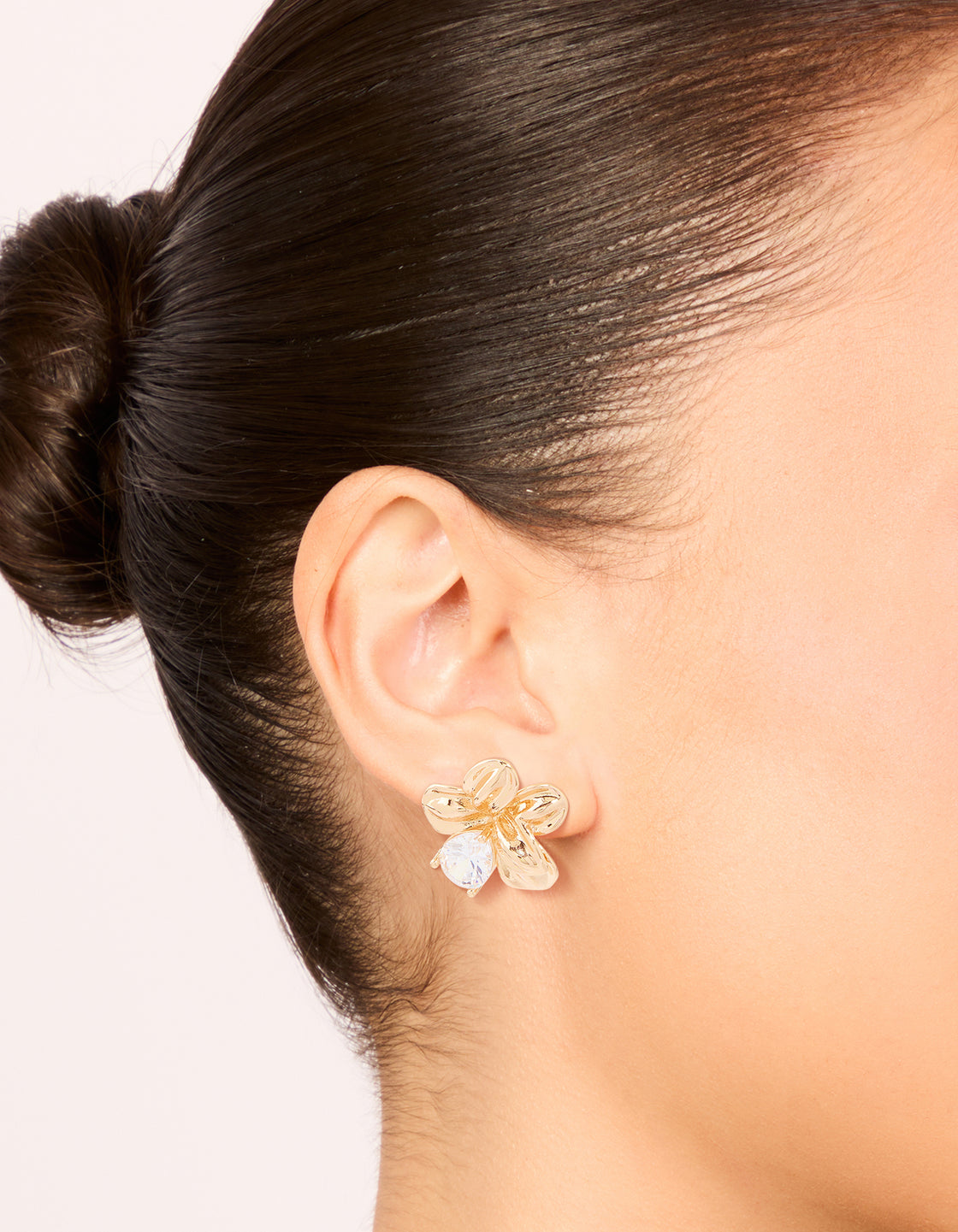 Gold Cubic Zirconia Large Flower Stud Earrings