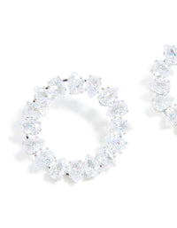 Silver Cubic Zirconia Pear Circle Stud Earrings - link has visual effect only