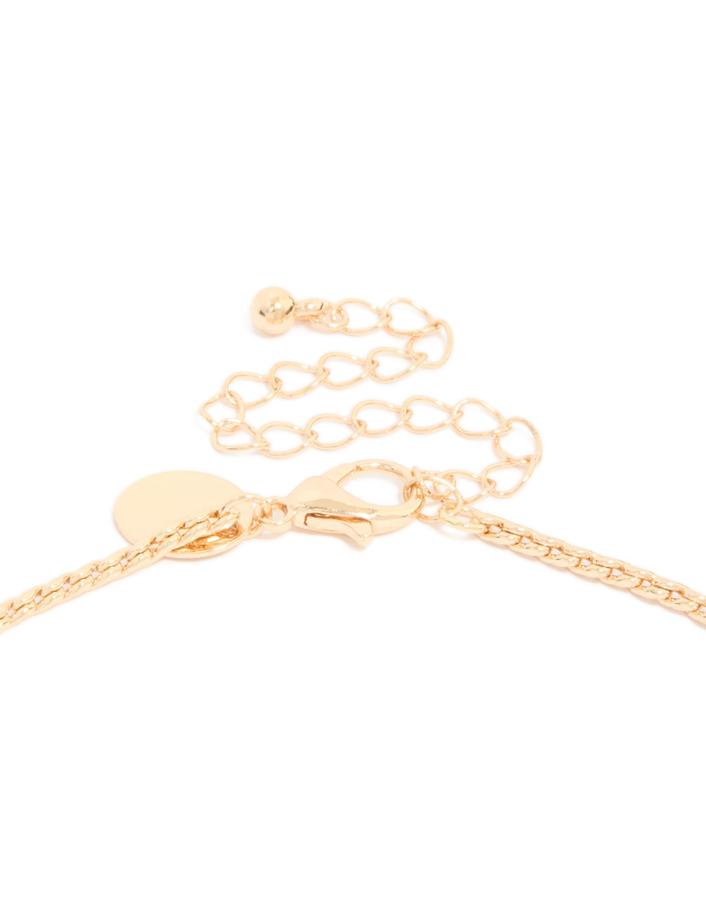 Presenting a gold cubic zirconia pendant necklace featuring crystal in dainty style clasp detail view