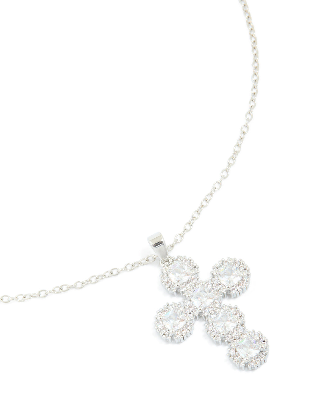 Silver Round Cubic Zirconia Cross Pendant Necklace