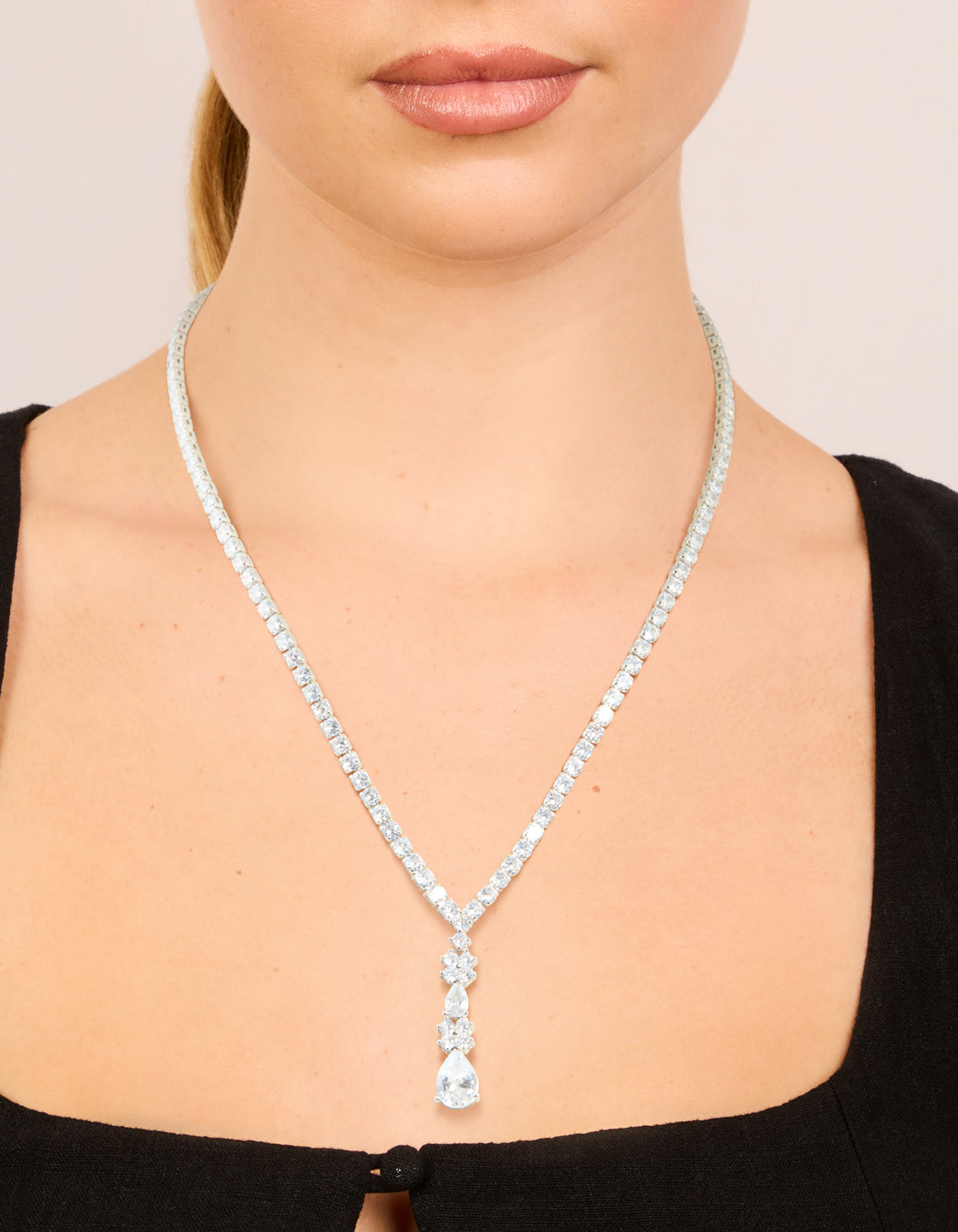 Silver Cubic Zirconia Lovely Pear Necklace