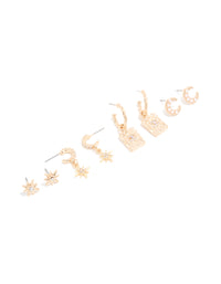 Gold Cubic Zirconia Celestial Hoop & Stud Earrings 4-Pack - link has visual effect only