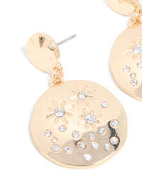 Gold Cubic Zirconia Celestial Designs Drop Earrings - link has visual effect only