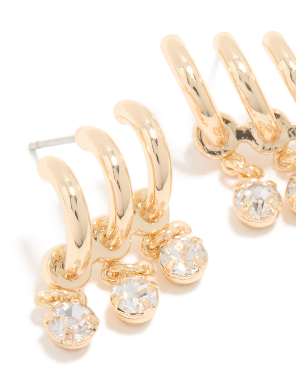 Gold Cubic Zirconia Triple Layered Earrings