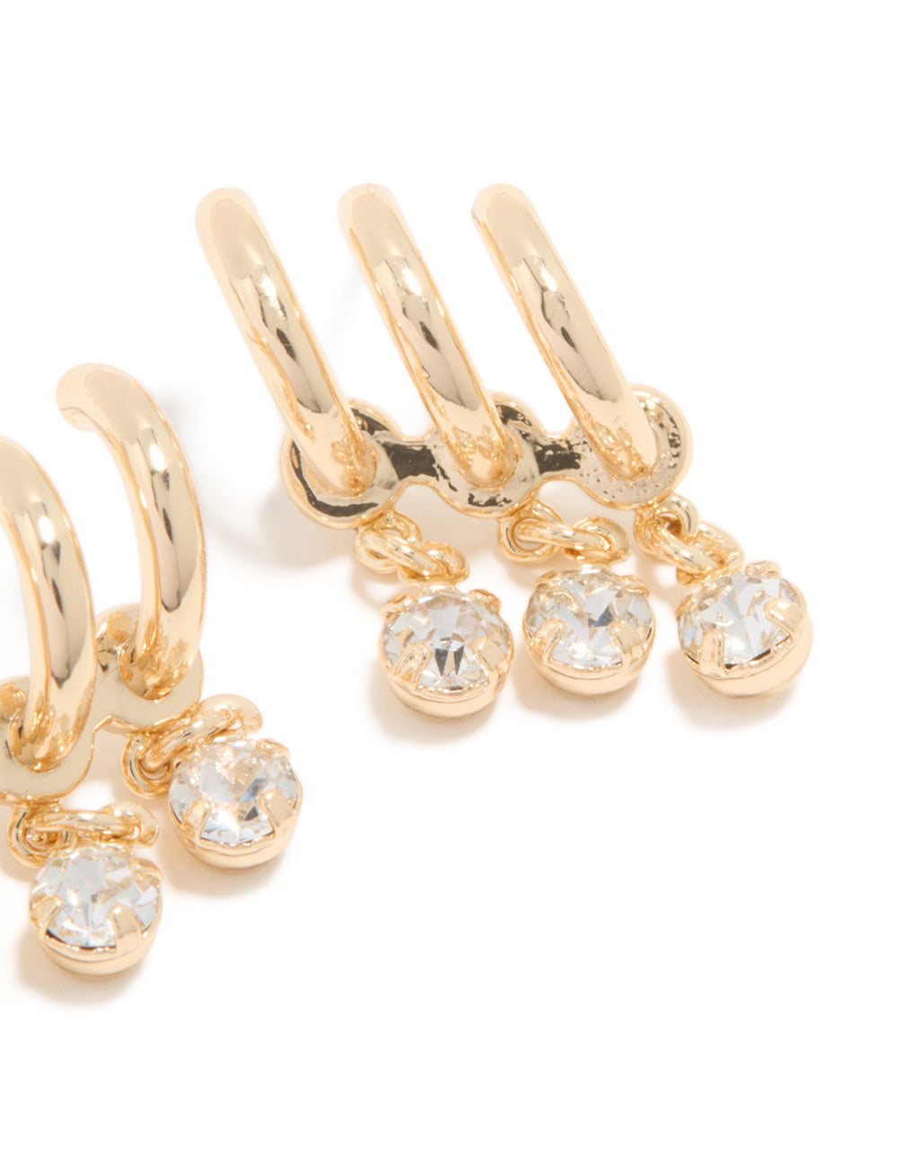 Gold Cubic Zirconia Triple Layered Earrings