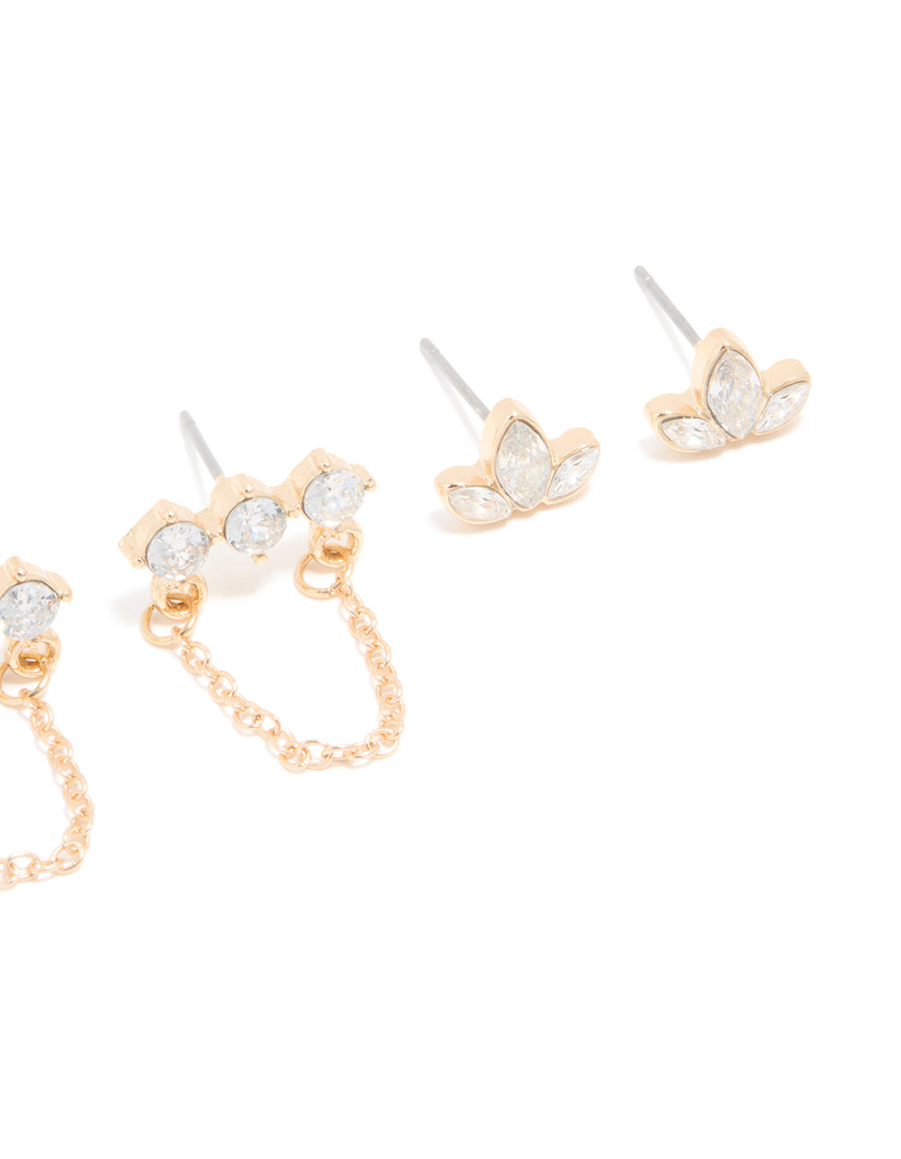 Gold Cubic Zirconia Stud & Chain Earrings 3-Pack